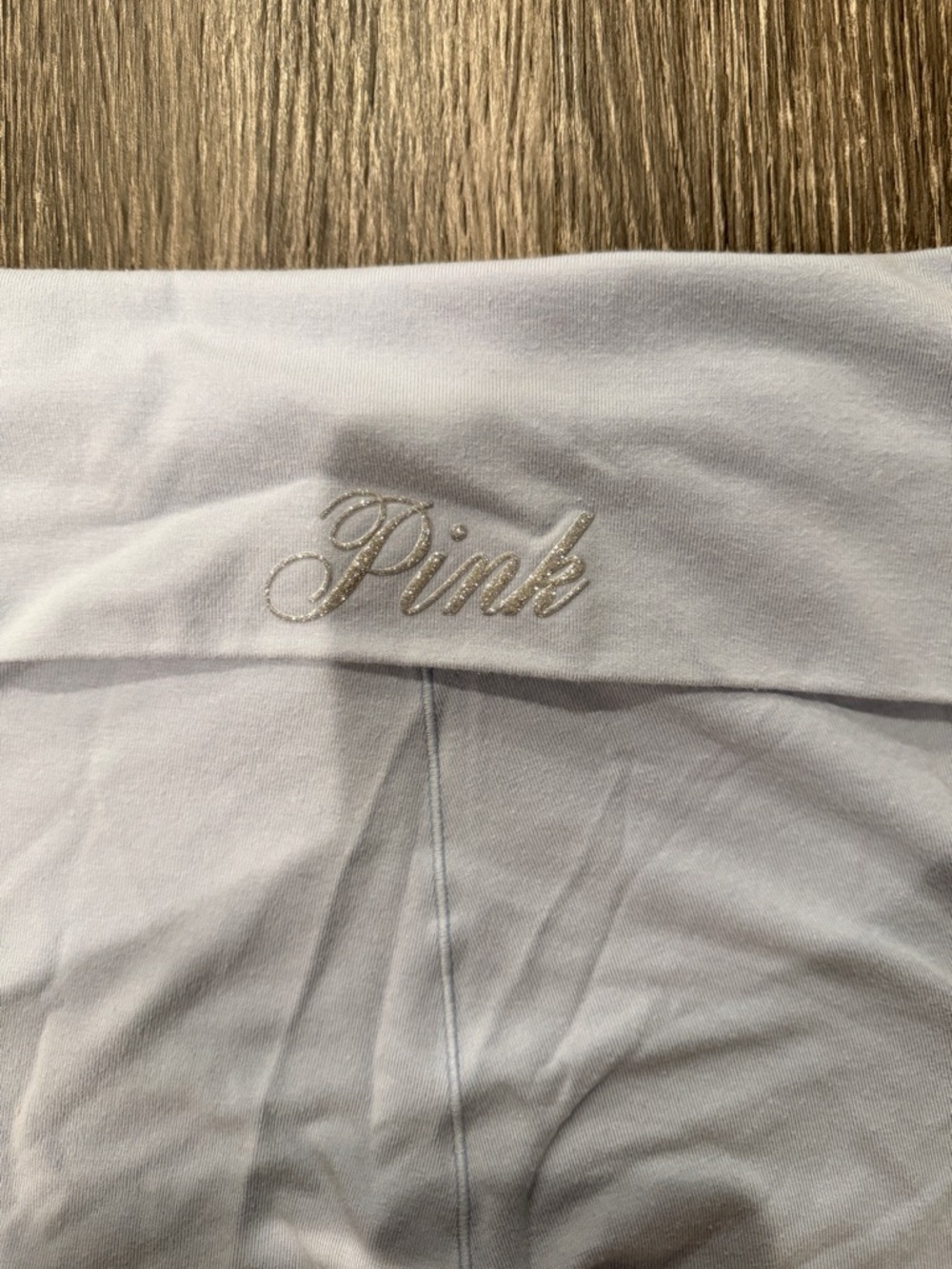 PINK Embroidered Light Blue Fold-Over Flair   Leggings